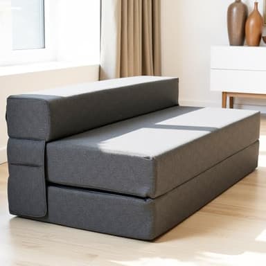 Chauffeuse 2 Places Convertible – Matelas Pliable 140x200 pour Invités ou Adulte – Canapé en Mousse Confortable et Compact – Idéal pour Chambre, Salon, Voyage, Lit d’Appoint ou Matelas de Sol Pliant