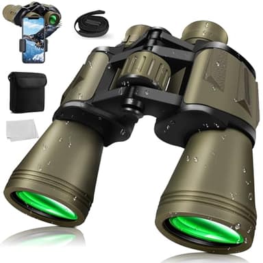 Jumelles Lupxiu 20x50 pour adultes avec prisme BAK4, objectif FMC, vision nocturne, HD - Jumelles compactes et étanches pour adultes - Grand oculaire puissant pour la chasse, l'observation des oiseaux