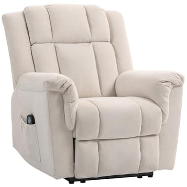 HOMCOM Fauteuil Relax électrique massant et Chauffant, Fauteuil inclinable Tissu Chenille avec Dossier et Repose-Pieds réglable manuellement, Poche latérale, pour Chambre, Salon et Home cinéma, Beige