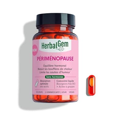 HERBALGEM - GEMMOCAPS Perimenopause - Complément Sans Hormones - Contrôle les Bouffées de Chaleur Et Réduit Les Sauts D'Humeur - 30 Capsules