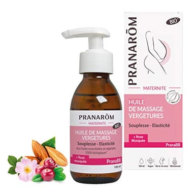 PRANARÔM - PranaBB - Huile De Massage Vergetures - Souplesse & Elasticité - Aux Huiles Essentielles et Huiles Végétales Bio - Dès Le 1er Mois De Grossesse - Vegan - 100 ml