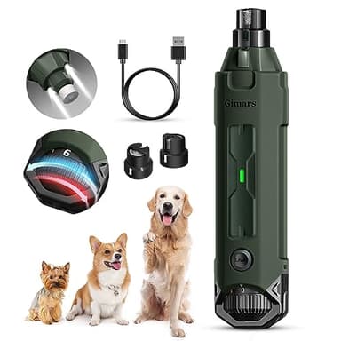 Gimars Lime à Ongles pour Chien Réglable 6 Vitesses Broyeur à Ongles pour Chien avec Double Lumière LED, Broyeur à Ongles pour Animaux De Compagnie, Rechargeable Lime Ongles Chien par USB, Armée Verte