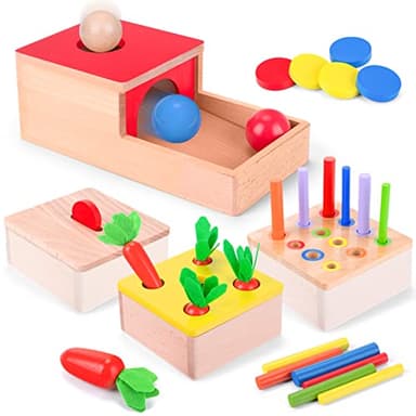 LZDMY Jeu Montessori 1 an, Jouet Montessori Object Boîte Permanente, Jouet Éducatif Enfant Motricité Bébé en Bois 10-36 Mois, Jeu de Tri Puzzle Carotte, Idéal Cadeau Anniversaire pour Garçon Fille