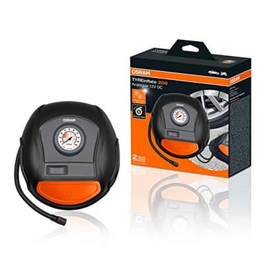 OSRAM TYREinflate 200, gonfleur de pneu analogique, compresseur d'air portable 12 V pour pneus de voiture, connexion électrique via allume-cigare, gonflage des pneus en 4,5 min