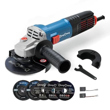 DongCheng Meuleuse d'angle 1100 W, disque-Ø:125 mm, y compris 2 disques abrasifs, 2 disques à lamelles, 2 disques à tronçonner, pour polir, poncer et couper le métal, la pierre, etc.