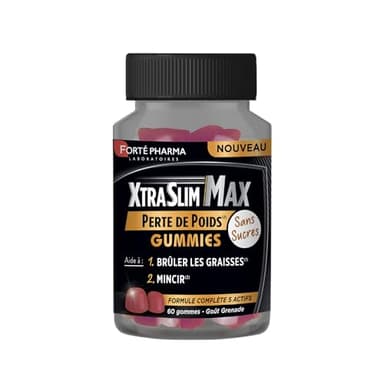 Forté Pharma – XtraSlim Max Gummies Perte de Poids - SANS SUCRES | Bruleur de Graisse Puissant - Kola, Pissenlit, Chrome | Gummies Minceur - 60 Gummies = 1 mois