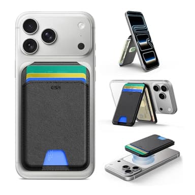 ESR Porte-Cartes avec MagSafe, Compatible avec Magnétique, Blocage RFID, avec Support Réglable, pour iPhone Série 17/16/15/14/13/12 et Google Pixel 10/10 Pro/10 Pro XL, 5 Porte-Cartes, Cuir Végan,Noir
