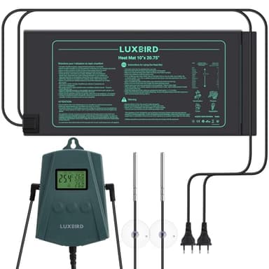 Luxbird Pack de 2 Tapis Chauffants pour Semis avec Thermostat Numérique 21W - Chauffage Uniforme et Régulation Automatique pour Germination, Culture en Serre et Plantes d’Intérieur