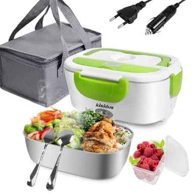 kisidus Gamelle Chauffante Electrique Lunch Box Électrique Chauffante 60W Boîte Repas 220V 12/24V 1,5L Pour Maison Voiture Camion - Vert