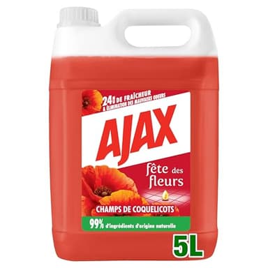 AJAX - Nettoyant Ménager - Multi surfaces & Sol - Fête des Fleurs, Parfum Coquelicots - Sans rinçage - Idéal collectivités - Grand Format Bidon de 5L