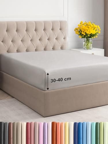 Drap Housse 180x200 cm Bonnet 40 cm extra profond - Microfibre de Polyester Brossé Douce - Matelas Épais jusqu’à 40 cm (16") - OEKO-TEX - Résistant au rétrécissement et à la décoloration - Gris clair