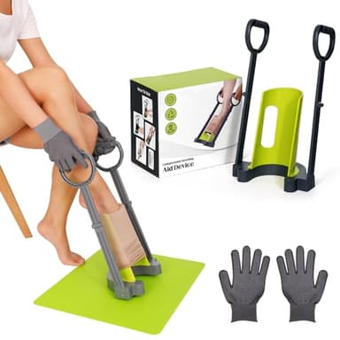Aide à l'enfilage des bas de compression et des bas de contention, avec tapis antidérapant en silicone, retrait sans se pencher, avec gants spéciaux pour bas de compression
