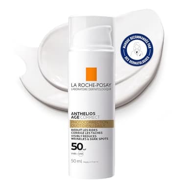 La Roche-Posay - Anthelios Age Correct - Crème Solaire Spf 50 - Soin Visage Anti-rides et Anti-taches Sans Parfum - Enrichi en Acide Hyaluronique - Haute Protection Solaire Contre les UVA/UVB