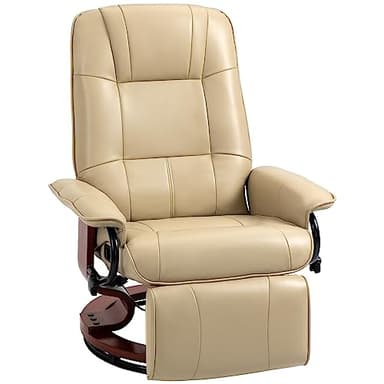 HOMCOM Fauteuil Relax inclinable Fauteuil de Salon Repose-Pieds réglable pivotant 360° piètement Bois revêtement synthétique crème