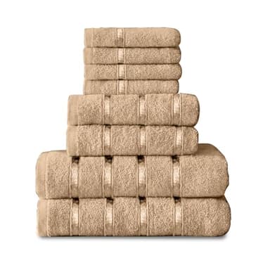 Gaveno Cavailia Luxueux Lot de 8 Boston Serviette Bale Ensemble, 100% Coton, Naturel, 8Pc Bale Set