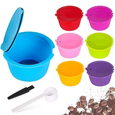 Capsules de café réutilisables rechargeables AUOKER pour le filtre-machine Nescafé Dolce Gusto, paquet de 7 tasses colorées avec cuillère et pinceau