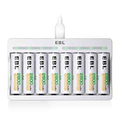 EBL Chargeur de Piles Rapide, avec 8PCS Piles AA Rechargeables 2800mAh, pour AA/AAA/Ni-MH Piles, 8 Slots Indépendants avec Indicateur LED Intelligent