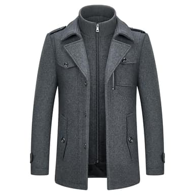 KUDORO Manteau Homme en Laine Chaud pour Hiver Trench Coat Mi-Long Classique Parka Pardessus Caban Slim Fit Élégant Business Décontractée Duffle-Coats Coup-Vent Revers Overcoat(Gris,XL)