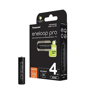 Panasonic batteries eneloop pro, pile Ni-MH prête à l'emploi, AAA Micro, pack de 4, min. 930 mAh, 500 cycles de charge, aux performances accrues et avec une faible autodécharge, pile rechargeable Blanc