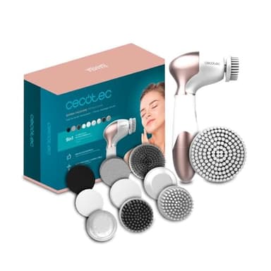 Cecotec - Brosse Nettoyante Faciale et Portative Bamba FaceCare TotalClean - 9 Têtes pour Visage, Corps et Pieds avec Rotation à 360°, Design Ergonomique et Sac de Voyage