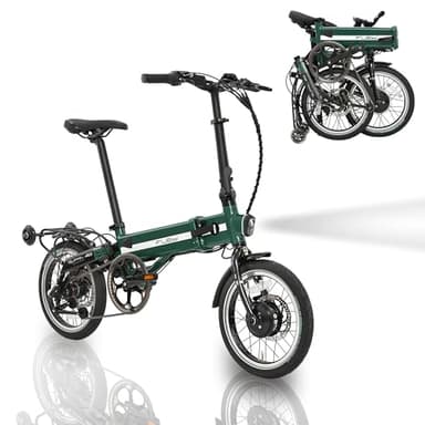 Flebi Vélo Électrique Pliable 16" Supra 4.0 avec Autonomie 70 km et Batterie Amovible 10,4Ah/374Wh + 3 Vitesses - E-Bike Urbain Unisexe Compact et Léger Femme/Homme - Vert