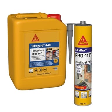 Sika Sikagard 240 Protecteur Tout en 1, Protection hydrofuge façade, mur, toiture et sol, 5L & lex PRO 11 FC Purform Gris béton, Mastic polyuréthane PU tout en 1, mastic multi-matériaux