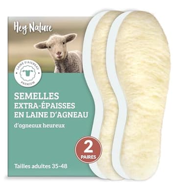 Hey Nature 2 paires semelles chaussures en laine d'agneau/semelle chauffante épaisse & naturelle/Semelles chaudes plus efficaces qu'une semelle chauffante rechargeable, Semelle thermique, 37