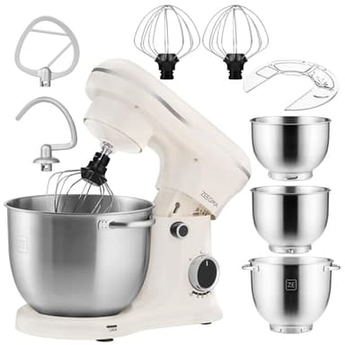 ZEEGMA PLANEET TRIO Robot Pâtissier 1500 W Robot de Cuisine Multifonctionnel avec 3 Bols de 4 l, 4,5 l et 5,2 l, 10 Vitesses Mixeur avec Crochet, Agitateur, Fouet, Couvercle Doseur