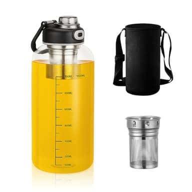 BOYIFEIJIE Bouteille Verre 1L, Carafe Eau Verre en Borosilicate Épais et Résistant, avec Infuseur à Thé, Idéale comme Bouteille Infuseur à Thé pour le Thé Glacé ou Chaud, Facile à Nettoyer