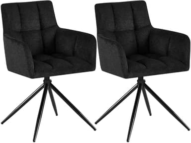 CLP Chaises salle à manger lot de 2, fauteuils Jonah pivotants avec accoudoirs, design moderne pour salon avec base noire et protège-sol, Couleur:noir