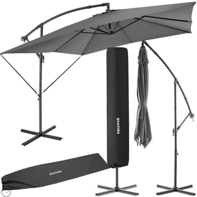 TecTake® Parasol de Jardin Exterieur Parasol déporté à manivelle 2,5x2,5m, Inclinable, Protection UV 50+ Résistant au vent, Housse de protection incluse, Salon de jardin