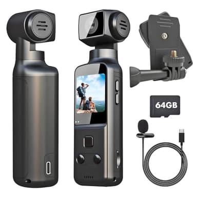 IXROAD 4K Camera Pieton, Caméra Portable/Vlogging/POV/Corporelle avec Objectif Rotatif 270°, Pocket Body Cam avec Microphone Externe, Clip et Carte TF 64 Go