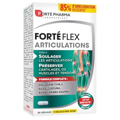 Forté Pharma - Forté Flex Articulations - Complément Alimentaire Articulations - Collagène type II, Curcuma, Silice, Vitamine C, Zinc - Santé des os, tendons, ligaments - 30 gélules, 1/jour