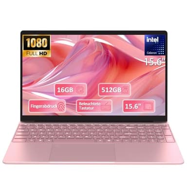 Ordinateur portable FHD 2025 de 15,6 pouces - 16 Go de RAM 512 Go SSD - Processeur Celeron 5205U - Clavier QWERTY avec rétroéclairage - Lecteur d'empreintes digitales - WiFi - HDMI - Ordinateur