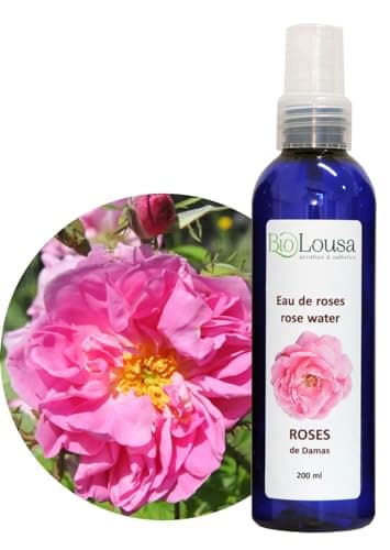 Eau de rose de Damas bio – 100% naturel sans parfum artificiel ni conservateur, 200 ml avec spray, lotion tonique hydratante et purifiante. hydrolat de rose directement du producteur à votre peau.