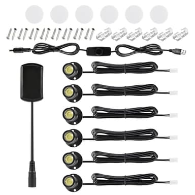 AMFUN 6PCS Mini Spots LED 5V Dimmables, Rotatif à 360° Usb Mini Bureau Spot Lights, Spots Compacts pour Éclairage de Présentation pour Maison, Hôtel, Décoration de Bijoux (Lumière Neutre 4000K)