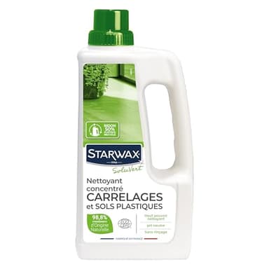 STARWAX SOLUVERT - Nettoyant Concentré pour Carrelages et Sols Plastiques - Décolle les Salissures - Dégraisse - Sans Traces - 98,8% d'Origine Naturelle - Fabrication Française - 1L