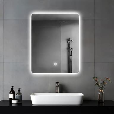 MYGIIVOVO Miroir Mural de Salle de Bain, avec éclairage, 60 x 45 cm, avec lumière LED, Interrupteur Tactile et 3 Couleurs à intensité Variable (rectangulaire)