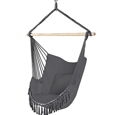 VOUNOT® Chaise Suspendue en Coton Doux avec 2 Coussins Siège Suspendu Balançoire Suspendue pour Intérieur et Extérieur Hamac Portable à Franges Gris