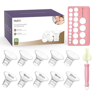 Nuliie Lot de 10 inserts de bride 13/15/17/19/21mm pour bride 24mm bouclier de la plupart des pompes, sans BPA, compatibles avec Momcozy/KISSBOBO/Medela/Philips/Bellababy/Nuliie tire-laits