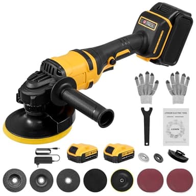Sararoom Meuleuse D’angle Sans Fil 21V avec 2 X 5000mAh Batterie, Meuleuse D'angle Électrique Sans Balais 1500W 30000RPM, 4-1/2 Pouces, Ø125mm, pour Couper Poncer Polir, Livrée avec Accessoires