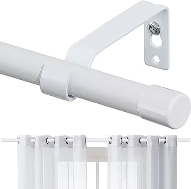 Tringle à Rideaux, 76-157cm Tringle à Rideau Extensible avec Boutons Cap avec Supports Ensemble de Quincaillerie en Acier Inoxydable Réglable - 16mm de Diamètre Fenêtre Décorative pour Salon/Blanc Mat