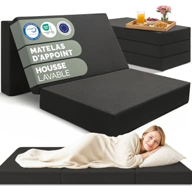 Blumtal Matelas Pliable 200x140x15 cm – Matelas de Sol en 3 Parties, Épais 15 cm, Lit d’Appoint 1 Personne en Mousse avec Housse, Confort Doux, Anthracite