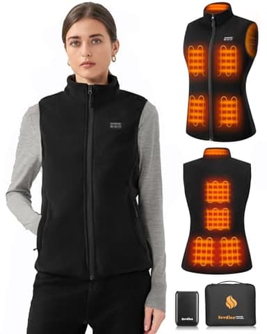 Sevdiea Gilet Chauffant Femme avec Batterie Incluse de 16000mAh 7.4V, Gilets Chauffant Polaire avec 9 Zones Chauffantes pour Hiver, Gilet Chauffants pour Sports en Plein Air-M