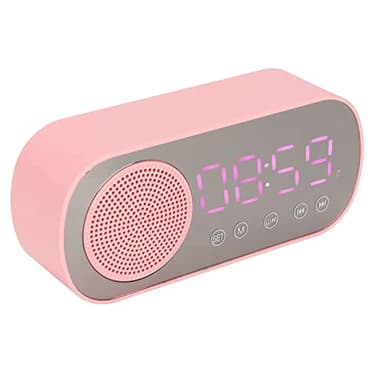Tbest reveil Fille, Radio Réveil Rose, Réveil Bluetooth, Haut-Parleur Hi-FI, écran Miroir LED, Chargement Micro USB, Radio FM, Horloge numérique pour la Lecture et Les Voyages