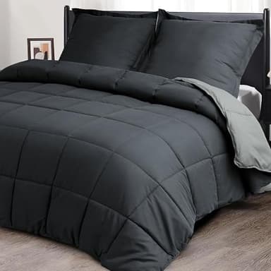 HIG 3 pièces Couette 220x240 cm pour lit 2 Personne – 250GSM Microfibre Douce Couette Réversible avec 2 Taie d'oreiller 65x65 cm – Certifié Oeko-TEX Matelassée pour Les 4 Saisons(Gris)