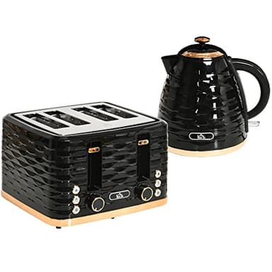 HOMCOM Bouilloire Grille-pain Set petit-déjeuner avec bouilloire de 1,7L, grille-pain 4 tranches, 2200 W, 7 niveaux de brunissage, décongélation, réchauffage et compartiment à miettes, thermostat