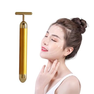 IGEAIIE Masseur facial à impulsion dorée 24 carats, rouleau électrique en forme de T pour anti-âge, raffermissement de la peau et levage, rouleau Gua Sha en métal pour visage, cou, yeux, corps, barre