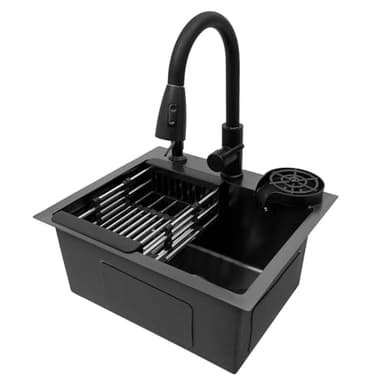 Evier Cuisine,45 * 40cm évier de Cuisine en Acier Inoxydable évier Intégré le Robinet Extractible 360° avec évier+Panier de Drainage+Distributeur de Savon Encastré