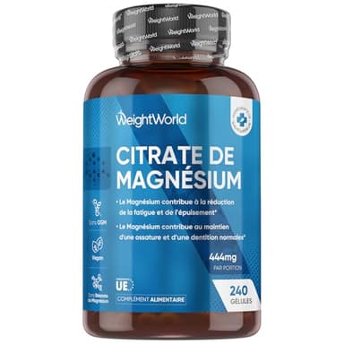 Magnesium Citrate 240 Gélules Vegan - 8 Mois d'Approvisionnement - Selon l'EFSA, le Magnésium Contribue à une Fonction Musculaire Normale - Citrate de Magnésium tamponné (30%), sans Gluten ni OGM